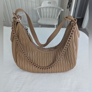 MADISON WEST Beige Tan Chain Hobo Bag .